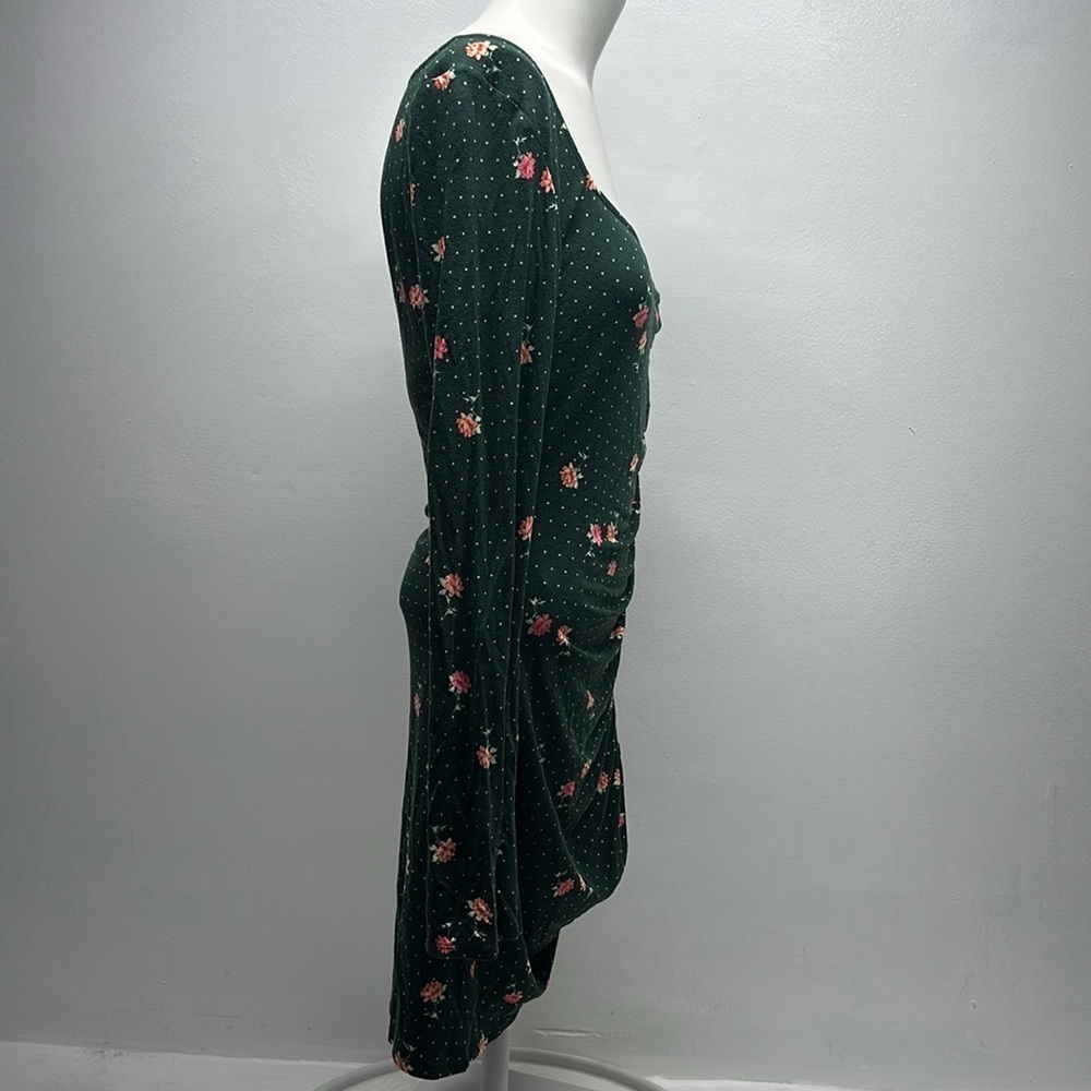 Free People Celia Mini Dress Long Sleeve Stretch Floral Green New Size Small - Picture 7 of 9